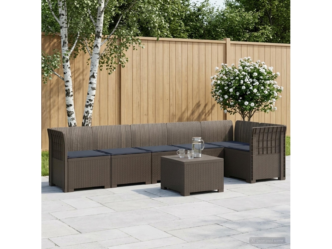 Vidaxl Sofá De Jardim Para 6 Pessoas Com Almofadas Aparência De Rattan