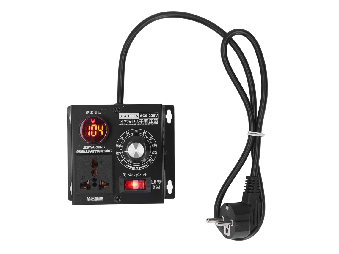 Regulador de Voltaje SCR Veloriskku com entrada ajustável e saída interruptor 4000W