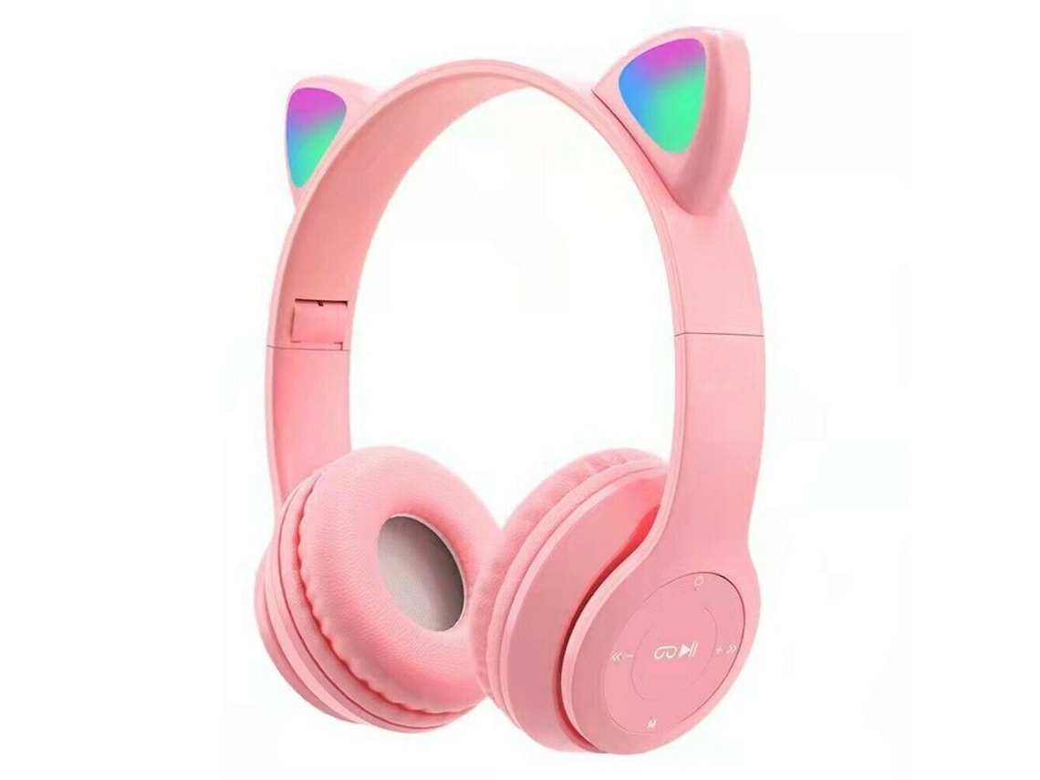 Fones De Ouvido Bluetooth 5.0 Com Orelhas De Gato/coelho Led E Microfone - Rosa
