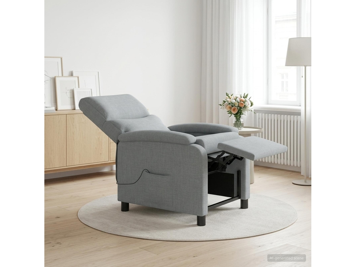 Vidaxl Recliner De Massagem Cinzento-claro Tecido