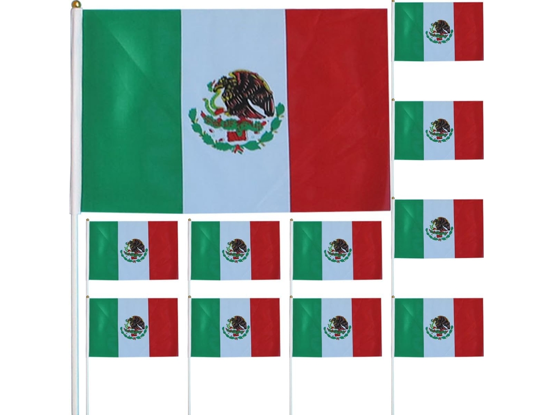 Pacote com 50 Bandeiras Mexicanas Pequenas da Stobaza, de Mão em Poliéster, 14x21 Cm, Resistentes Às Intempéri