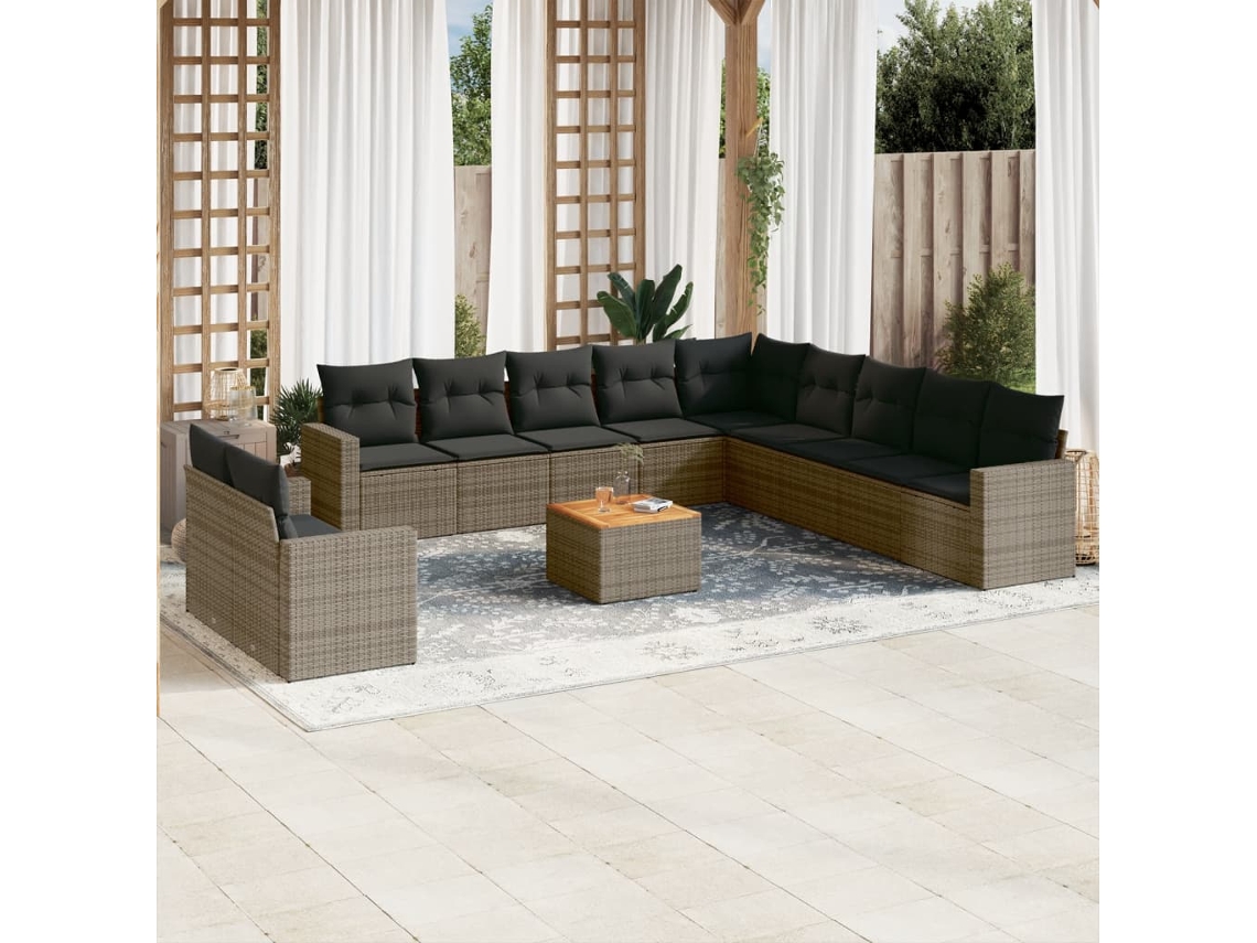 Vidaxl 12 Pcs Conjunto de Sofás Jardim C/ Almofadões Vime Pe Cinzento