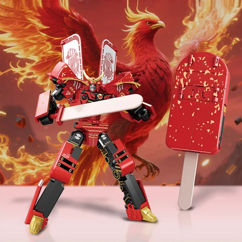 Robô Transformável 2 em 1 de Sorvete, Brinquedo Educativo Transformável Modelo Guerreiro, Presente para Crianças MDUG (vermelho)