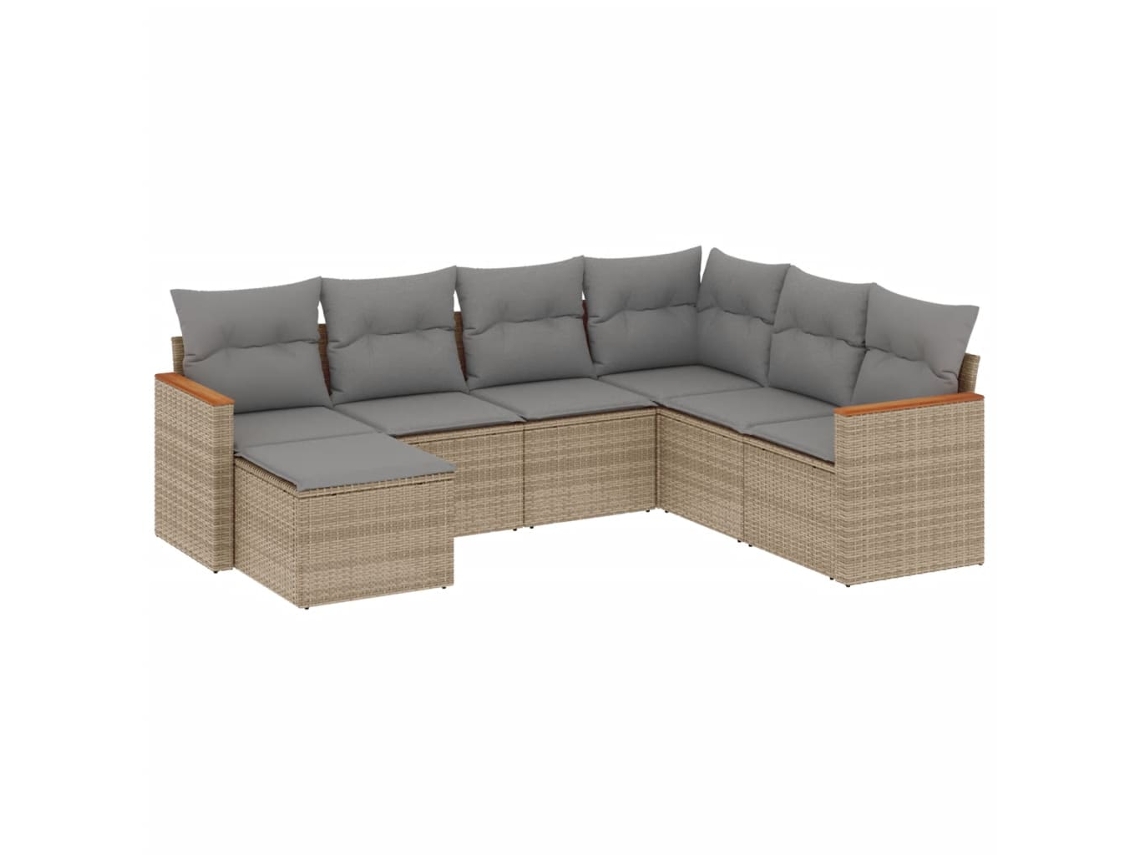 Conjunto de 7 Sofás Jardim com Almofadões Vime Pe Bege Misturado MAISON EXCLUSIVE