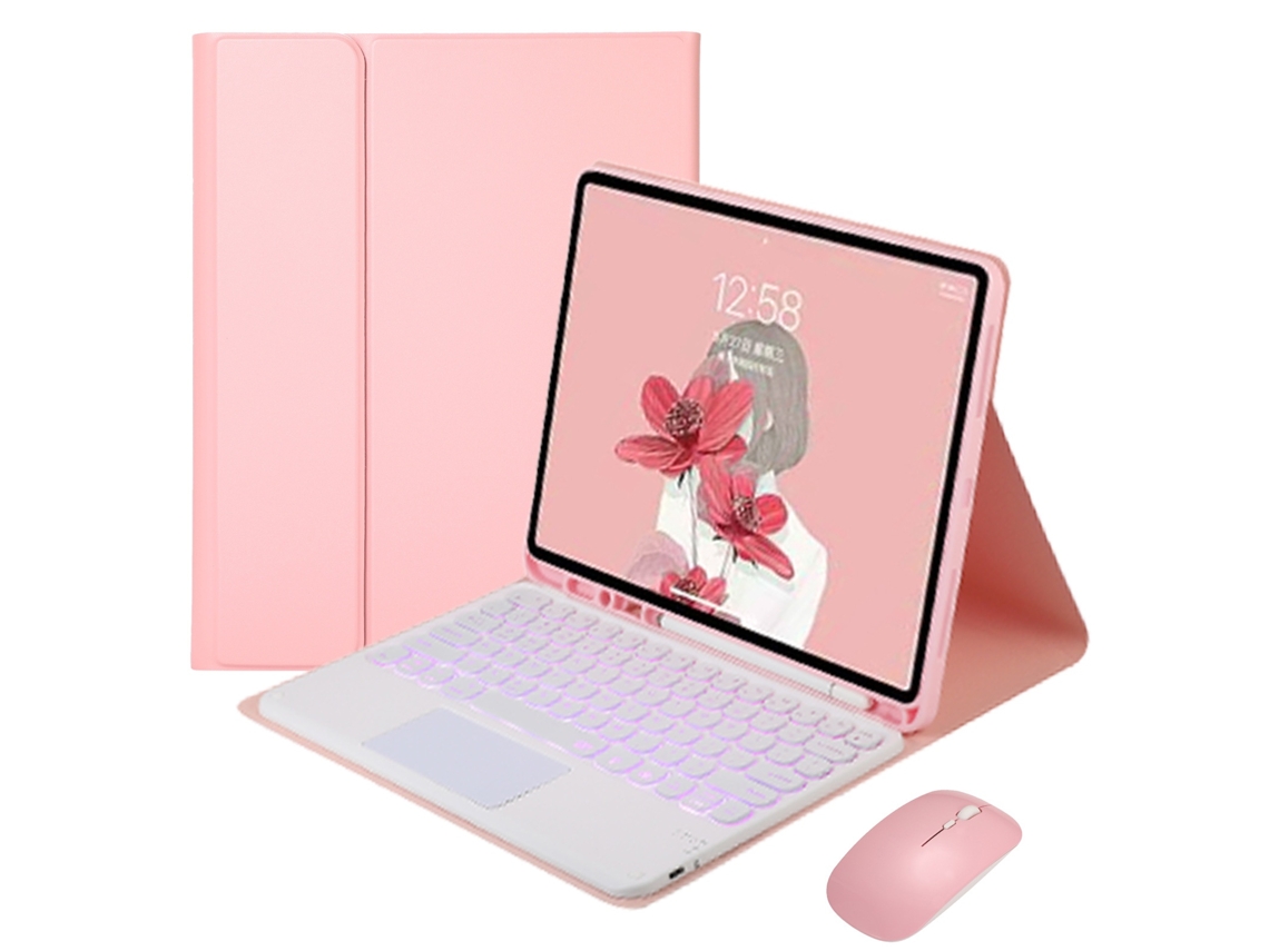 Lurelia Capa Com Teclado Bluetooth Para Samsung Tab S7plus 12.4t970/t975 Teclado Domo Colorido Retroiluminação E Rato, Layout Pt, Rosa