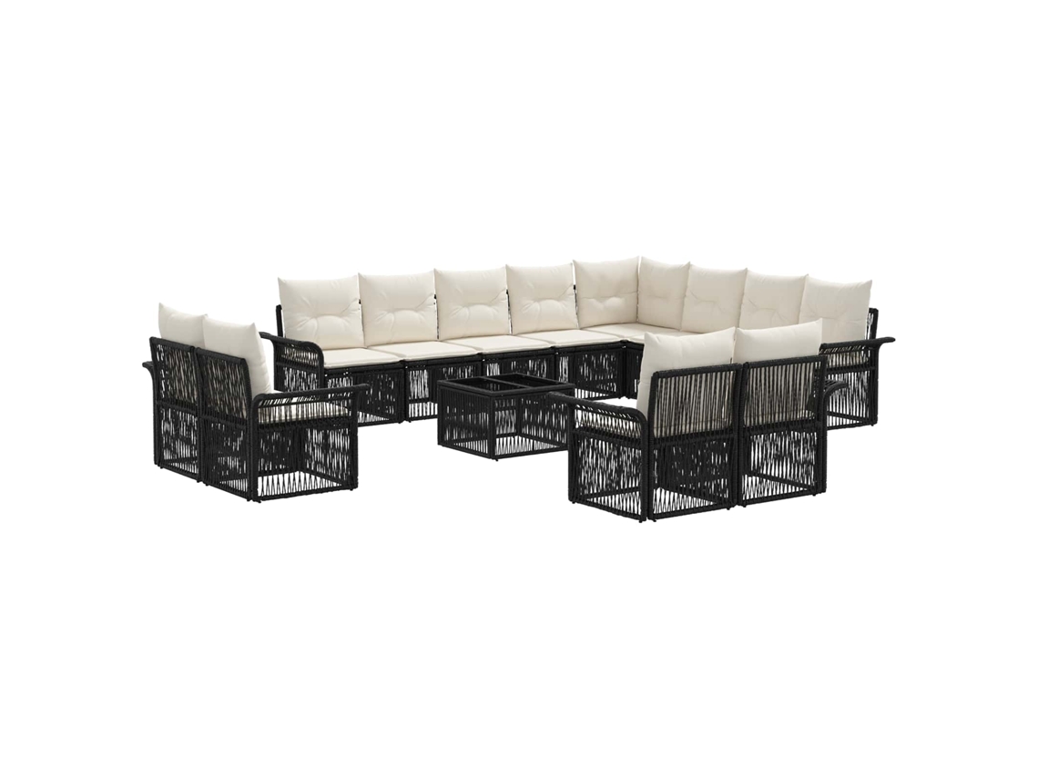 Vidaxl Conjunto De Sofá De Jardim 13 Pcs Preto E Branco Creme Vime Pe