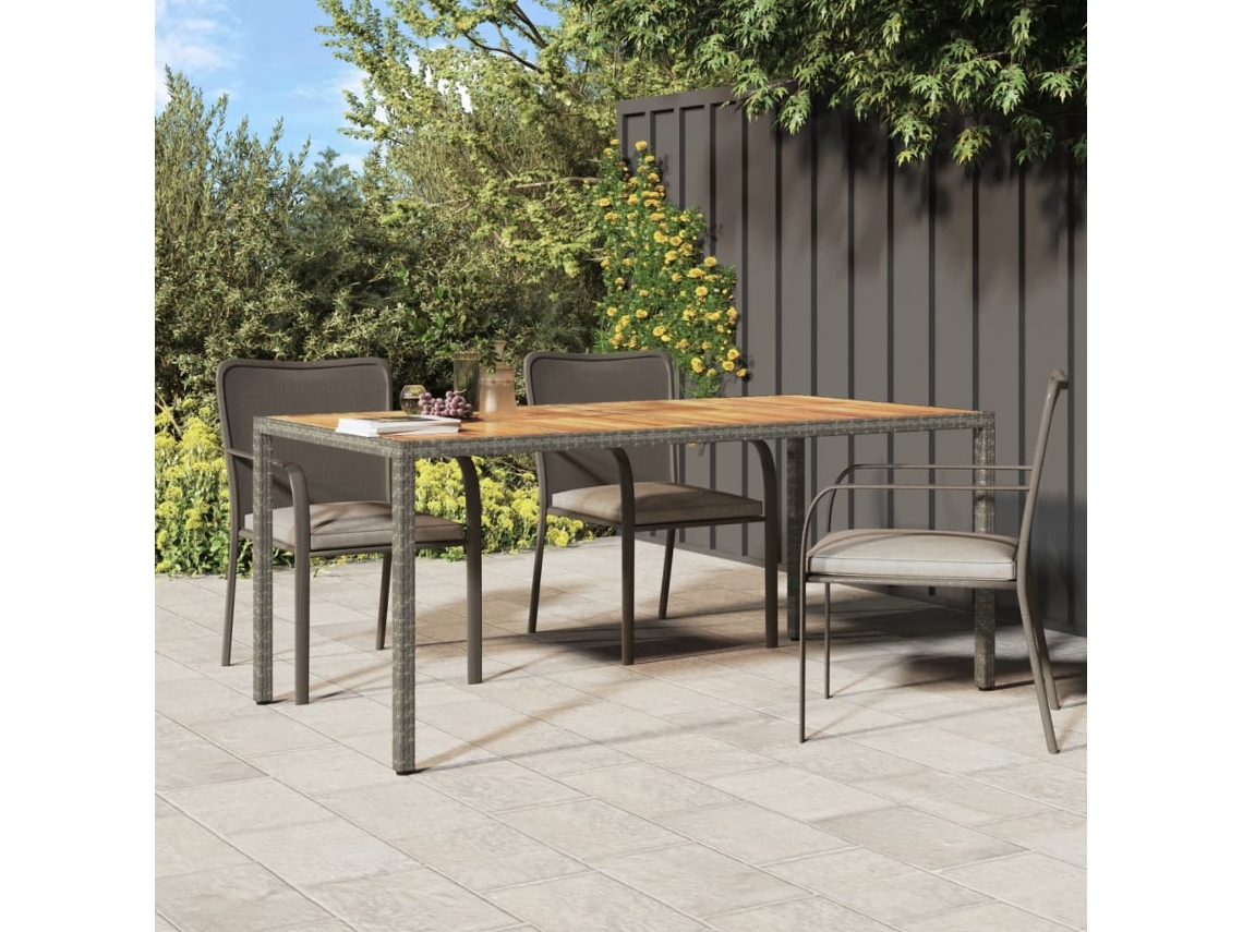 Mesa De Jardim 190x90x75 Cm Vime Pe E Acãcia Maciã§a Cinza DKD HOME DECOR