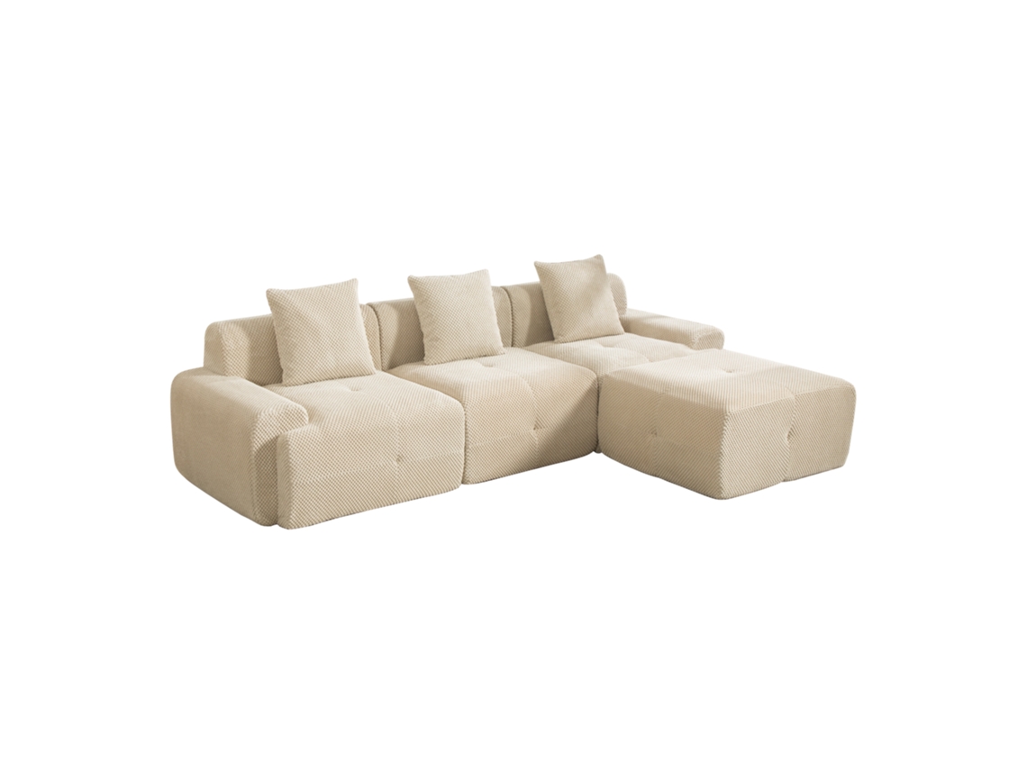 Sofá modular de compressão em chenille com espuma 30d, antiderrapante e fácil de mover, ideal para sala de estar e outros ambientes, Tom Light Bege.