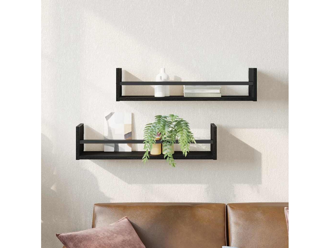 Vidaxl Prateleira De Parede 2 Unid. Carvalho Preto 60 X 16 X 14 Cm