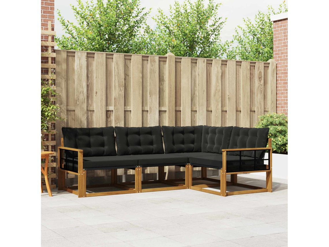 Vidaxl Conjunto De Sofás Para Exterior 4 Unid. Natural E Preto