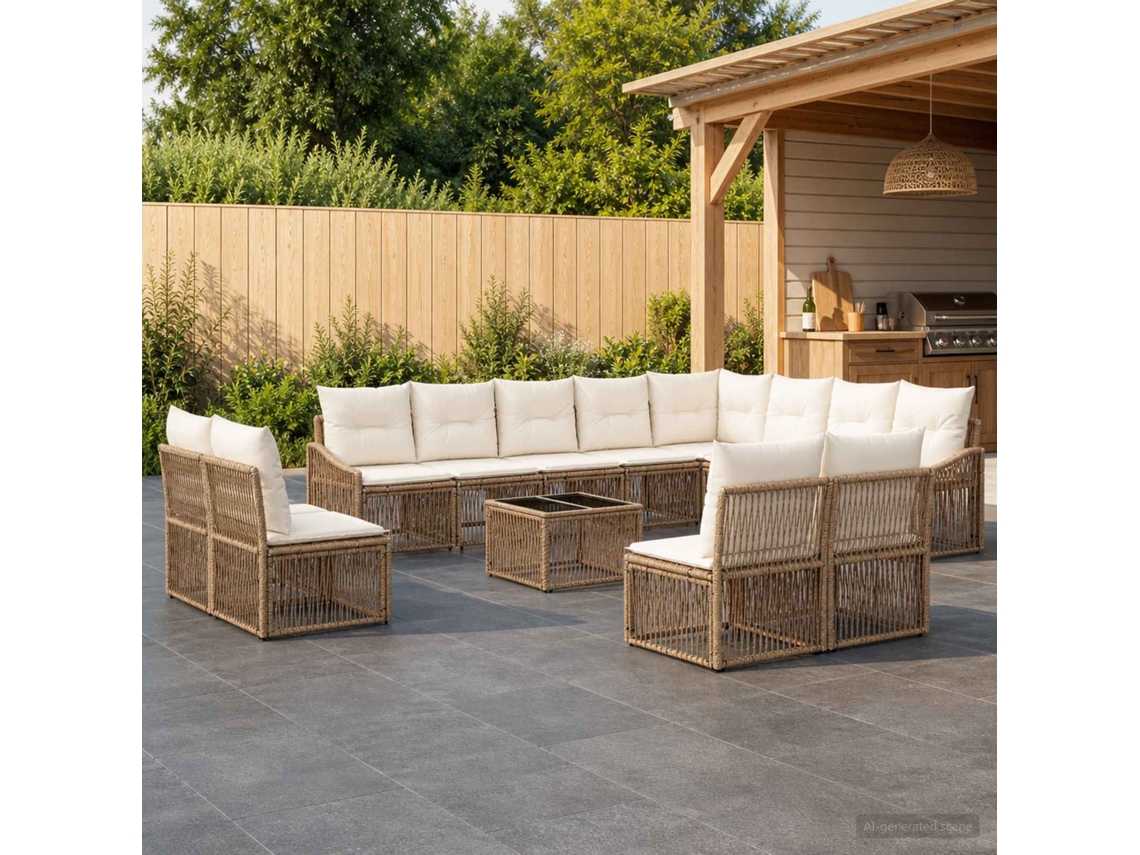 Vidaxl Conjunto De Sofá De Jardim 13 Unid. Bege Vime Pe