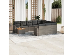 Vidaxl 11 Pcs Conjunto Sofás De Jardim C/ Almofadões Vime Pe Cinzento