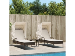 Vidaxl Espreguiçadeiras Com Toldos E Mesa 2 Pcs Vime Pe Castanho