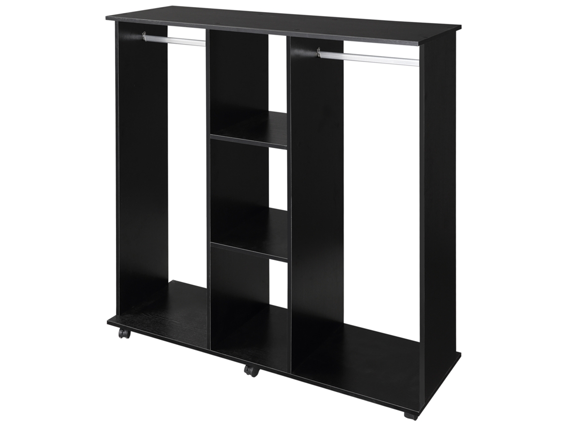 Guarda-roupa Móvel 120x40x128h Com 6 Rodas, Estrutura Madeira Preta