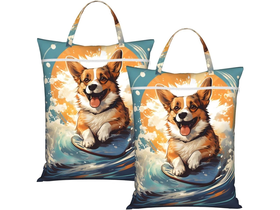 Conjunto De 2 Sacos De Viagem Para Roupa Suja (surf Corgi)