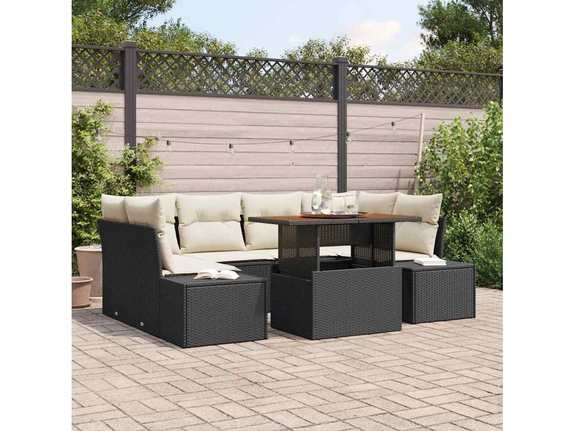 Vidaxl Conjunto De Sofá De Jardim 7 Unid. Preto Vime Pe