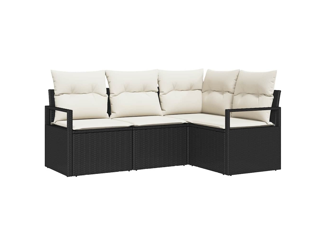 Conjunto de Sofás 4 Pcs Conjunto de Móveis de Jardim | Preto Vime Pe HARLANV1