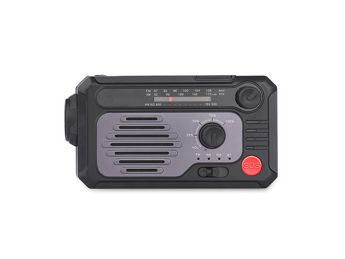 Rádio Solar AQUAFORGE com banda Wb, Bluetooth, energia solar, manivela