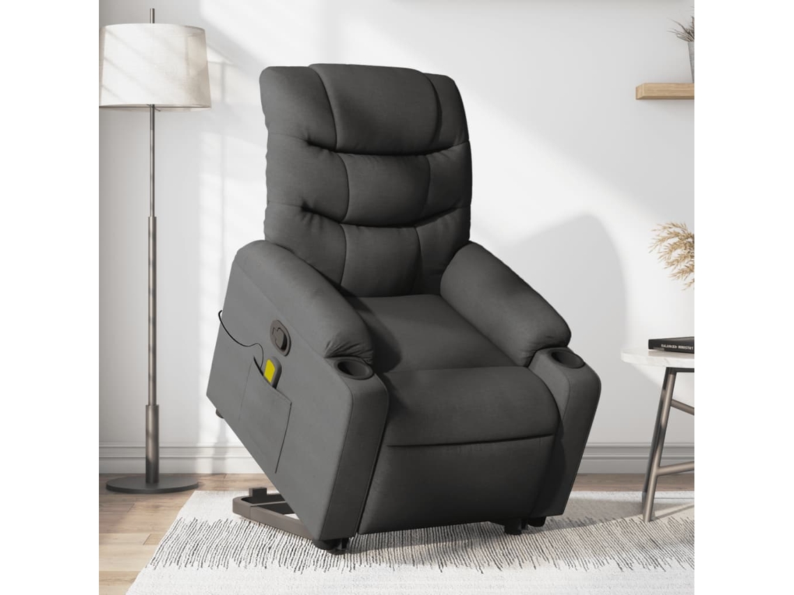 Vidaxl Poltrona Elevatória de Massagens Tecido Cinzento escuro