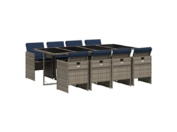 Conjunto de Jantar para Jardim de 9 Peças com Almofadas em Rattan Sintético Cinza MAISON EXCLUSIVE