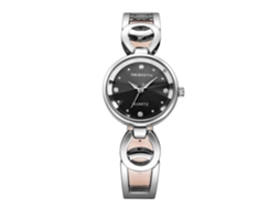 Relógio de Pulso Feminino com Strass Dial Redondo Quartz Resistente À Água Preto