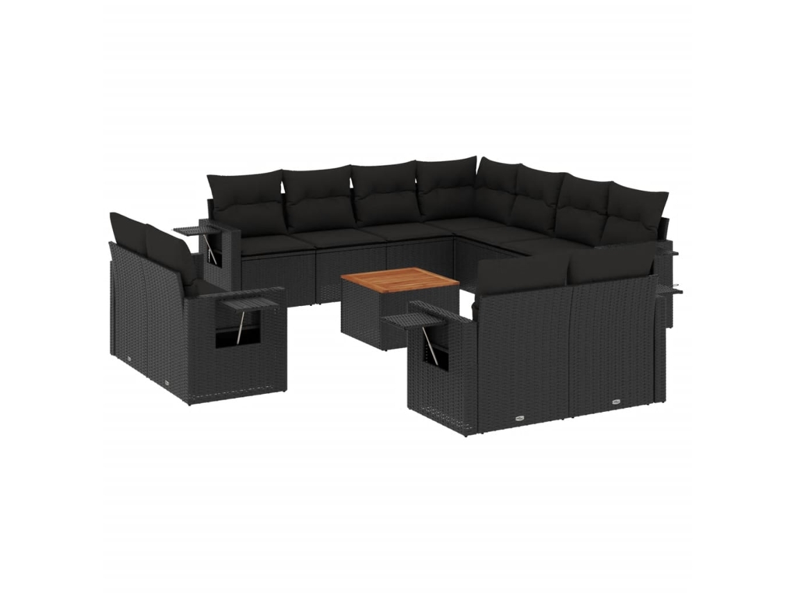 Conjunto de 12 Sofás de Jardim com Almofadões Vime Pe Preto MAISON EXCLUSIVE