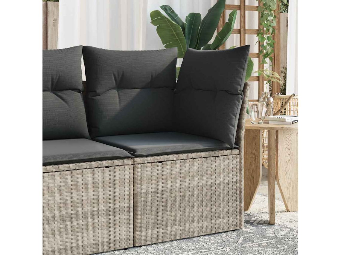 Vidaxl Sofá De Canto Para Jardim Com Almofadões Vime Pe Cinzento Claro