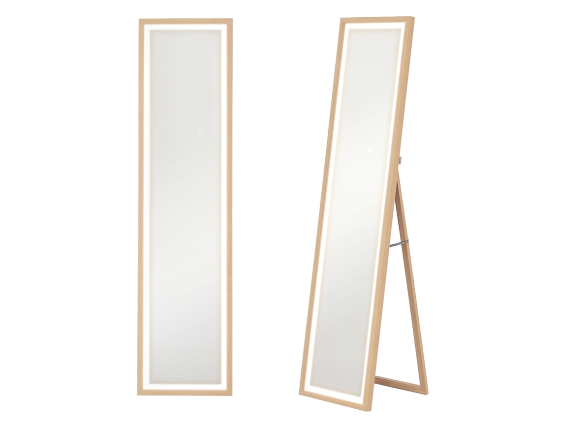 Espelho Grande de Corpo Inteiro, Parede Retangular Ou Espelho de Pé, com Iluminação Led Tricolorida, Carvalho 40 X 160 Cm