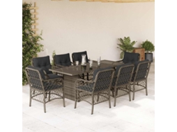 Vidaxl 9 Pcs Conjunto de Jantar P/ Jardim C/ Almofadões Vime Pe Cinza