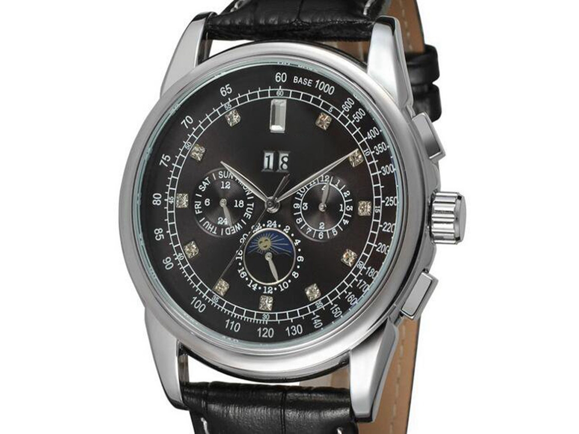 Relógio Masculino com Pulseira de Couro Mecânico Automático S/MARCA