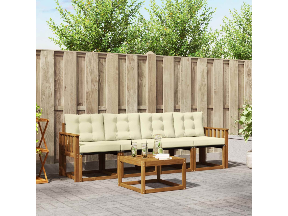 Vidaxl Conjunto De Sofás Para Exterior 5 Unid. Natural E Creme