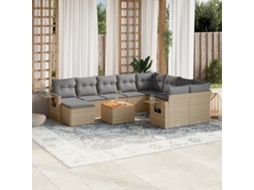 Conjunto 11 Peças Sofás Jardim C/ Almofadões Vime Pe Bege Misturado Dkd Home Decor