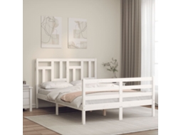 Cama De Casal | Camas Para Quarto | Estrutura De Cama Com Cabeceira 140x200cm Madeira Maciça Branco