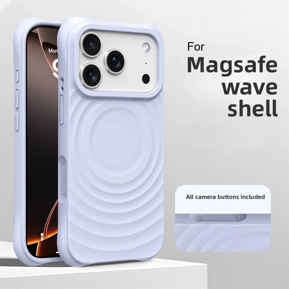 (roxo-claro, Iphone 14 Pro) Capa Para Celular Com Textura De Ondulação De Água, Compatível Com Carregamento Magnético Magsafe, Silicone Líquido
