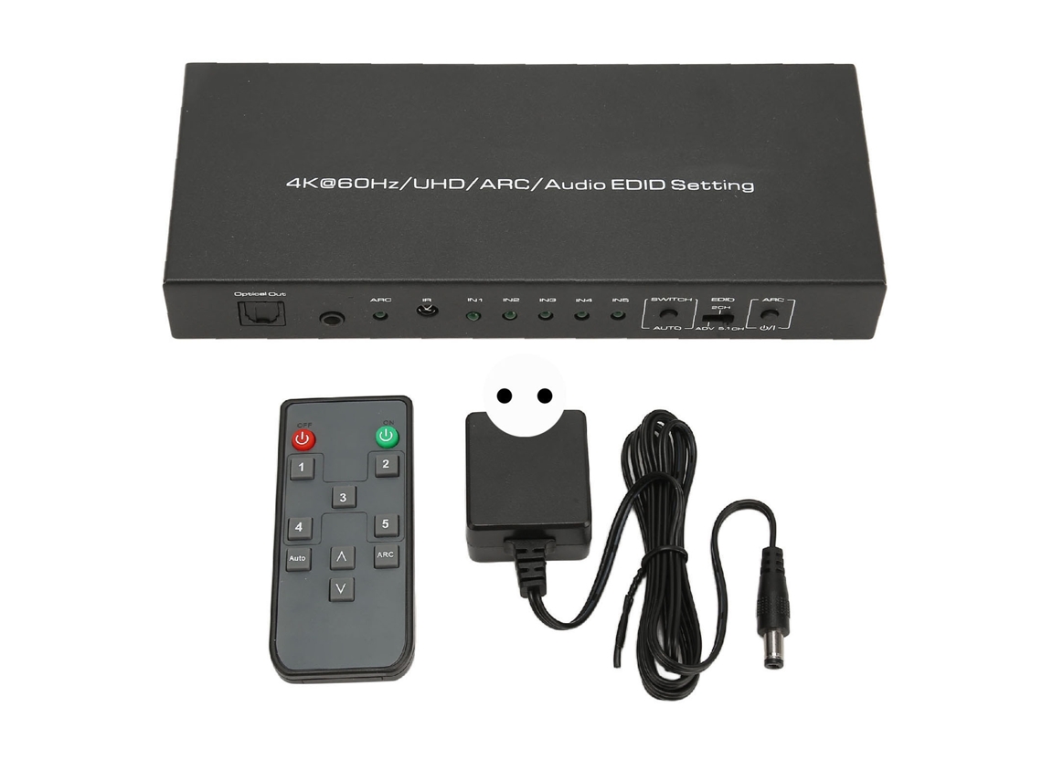 Aetheria extrator de Som Interface Multimídia Hd 5 Portas 18gbps Hdr com Controle Remoto Arc Eu Plug