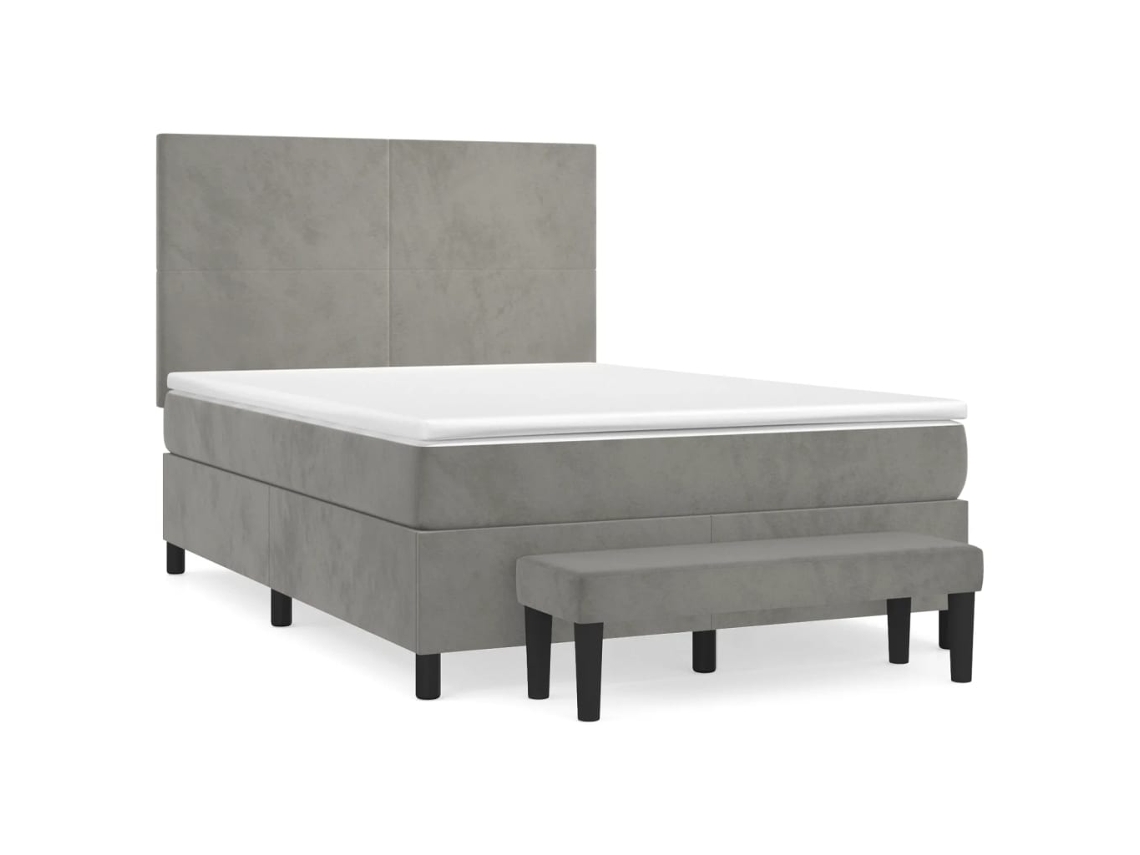 Cama com Molas e Colchão Veludo Cinzento Claro MAISON EXCLUSIVE (140x190 cm)