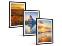 Conjunto De Pinturas Paisagens De Montanhas E Mar, Pôr Do Sol Espelharte (3 Peças 40x60 Cm)