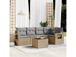 Conjunto de 6 Sofás para Jardim com Almofadas Vime Pe Bege Dkd Home Decor