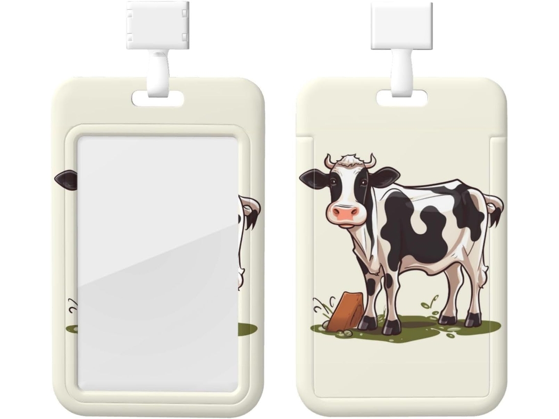 Porta Crachá Com Estampa De Vaca Leiteira E Cordão, Capa Protetora De Plástico Impermeável Crachá, Ideal