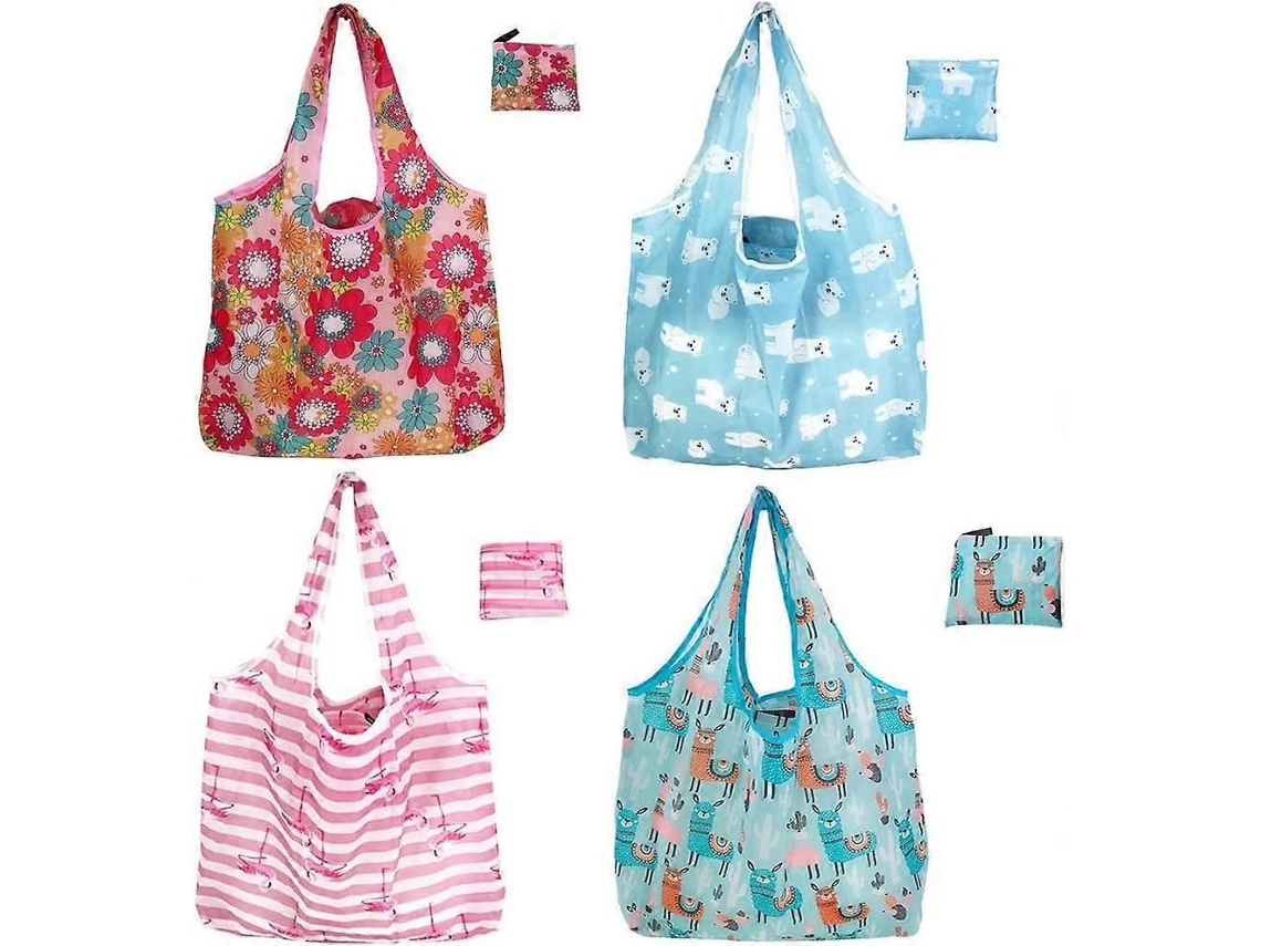 Conjunto De 4 Sacolas De Compras Dobráveis ​​e Reutilizáveis ​​para Frutas E Verduras, Sacolas Grandes Dobráveis ​​com Estampa Floral, Ideais Par