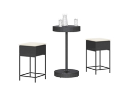 Vidaxl 3 Pcs Conjunto De Bar Para Jardim C/ Almofadões Vime Pe Preto