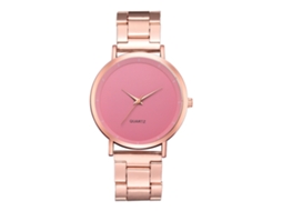 Relógio de Pulso Feminino de Quartzo com Pulseira de Aço Estilo Simples Casual Rosa