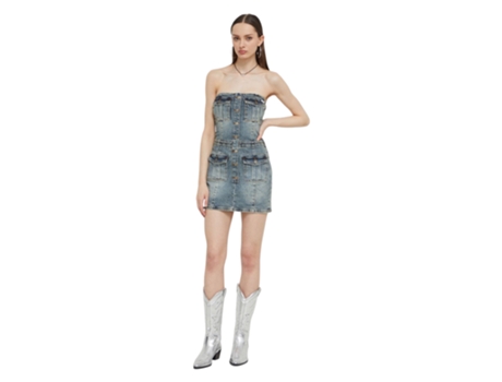 Jeans De Mulher Guess Originals Abito Di Algodão Azul (s)