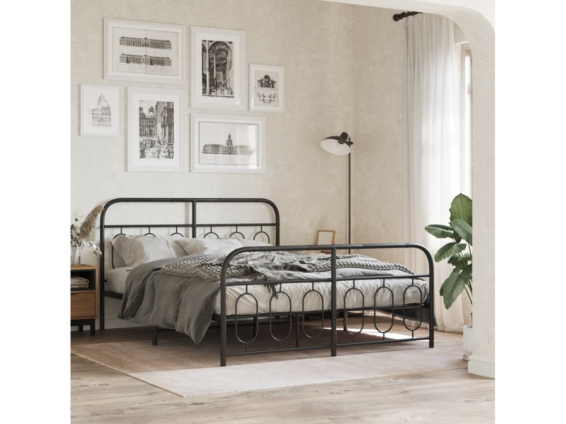 Estrutura De Cama Com Cabeceira E Pés 140x190 Cm Metal Preto