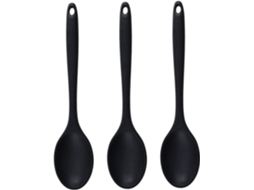 Conjunto De 3 Colheres Silicone Pretas Grandes E Resistentes Ao Calor, Com 28cm 11 Polegadas, Com Orifício Para Pendurar