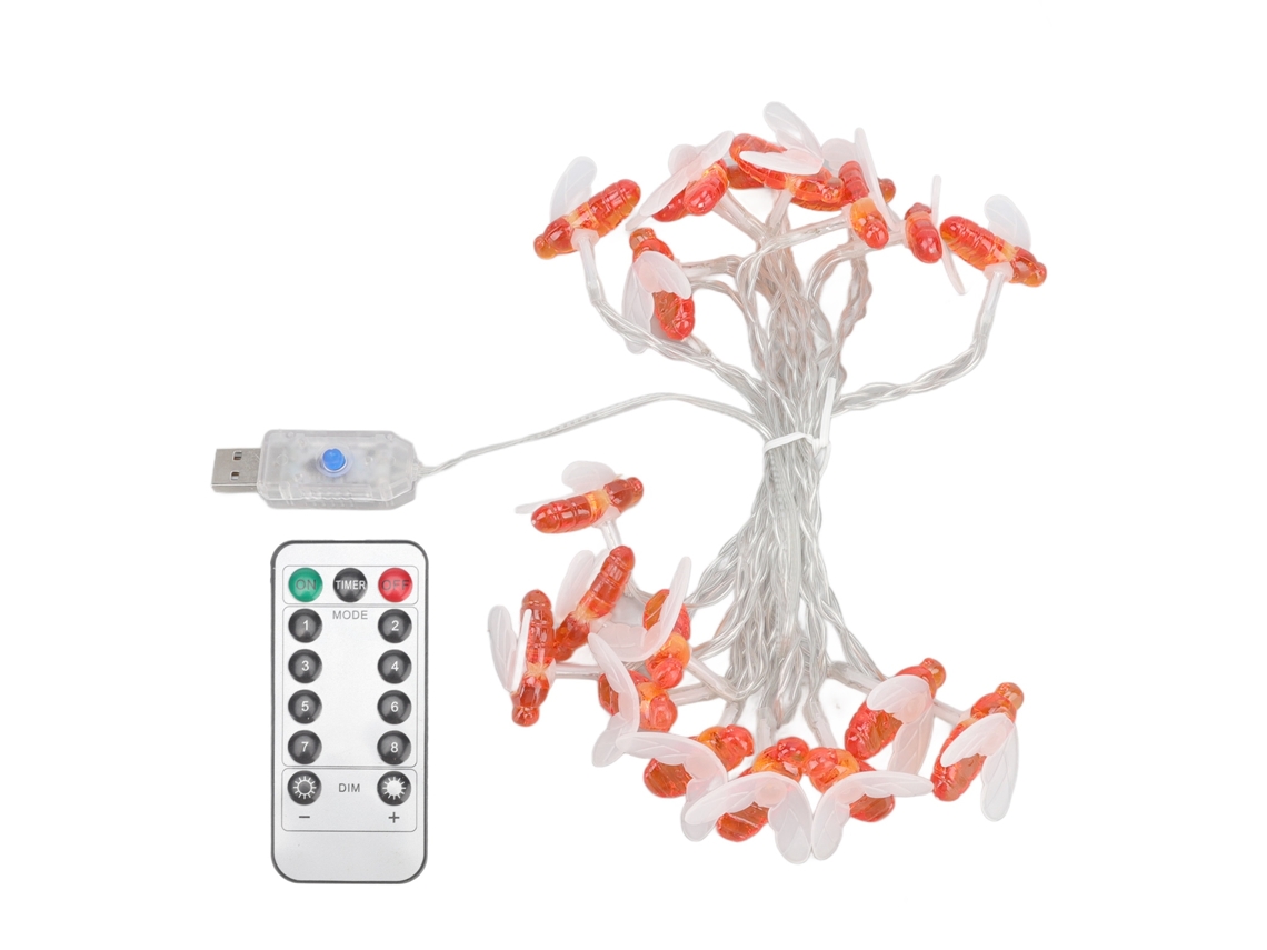 Luzes em Fio Abelha 20LEDs Luz Branca Quente USB IP65 para Decoração Jardim Balcão S/MARCA