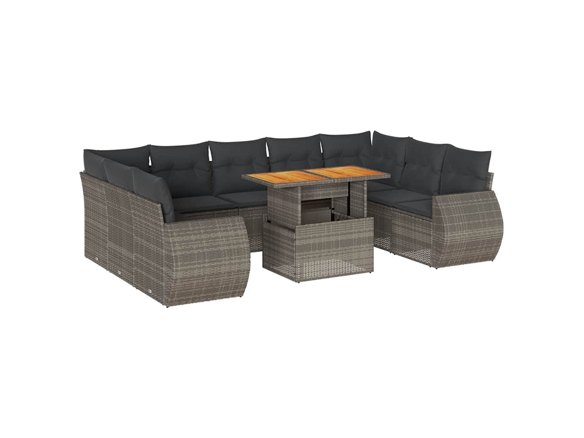 Conjunto de 10 Sofás de Jardim com Almofadões Vime Pe Cinzento MAISON EXCLUSIVE