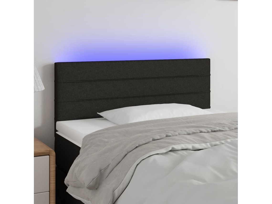 Vidaxl Cabeceira De Cama C/ Luzes Led Tecido 80x5x78/88 Cm Preto