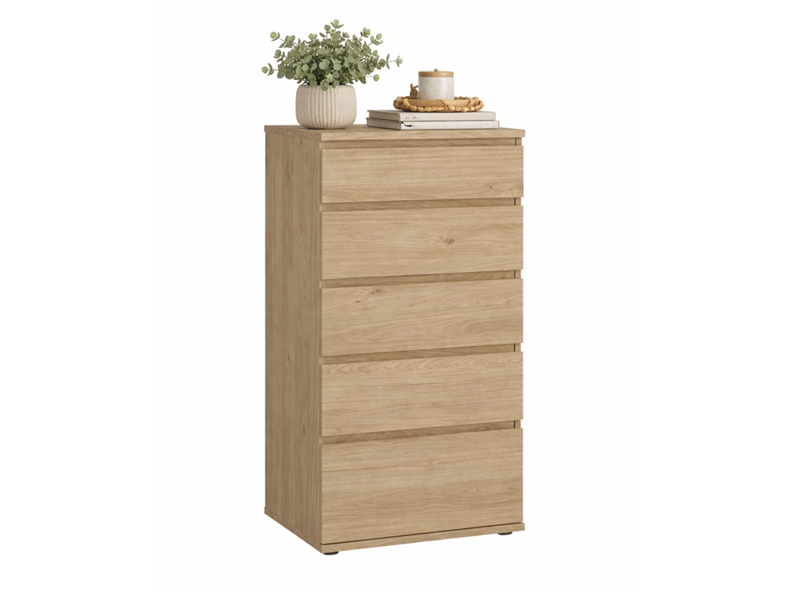Cômoda Júcar em carvalho com 5 gavetas para quarto - WELLHOME