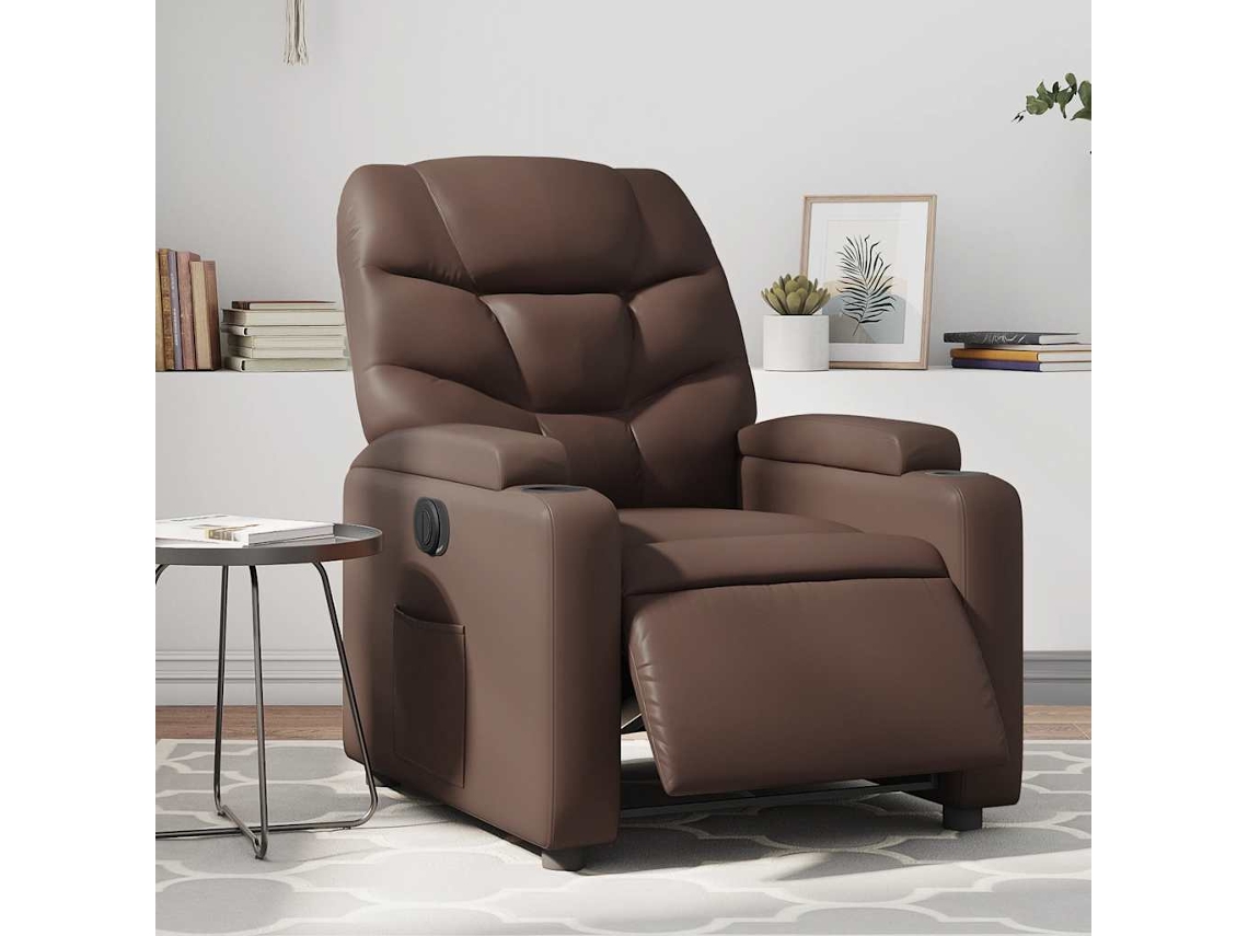 Vidaxl Poltrona Reclinável Elétrica Couro Artificial Castanho